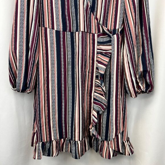 Xhilaration Womens Surplice Faux Wrap Dress Long Sleeve Ruffle Hem Striped Small - Picture 4 of 8